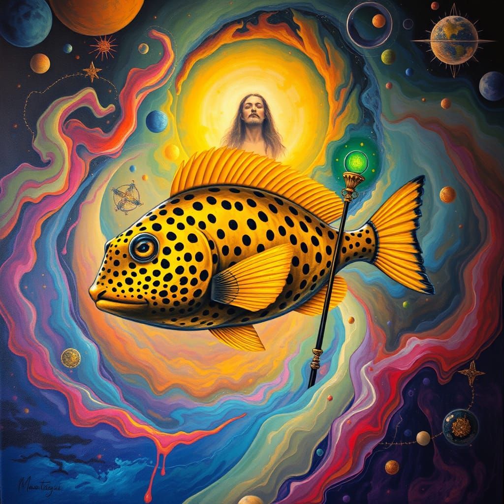 Surreal Leopard Fish in Swirling Vortex