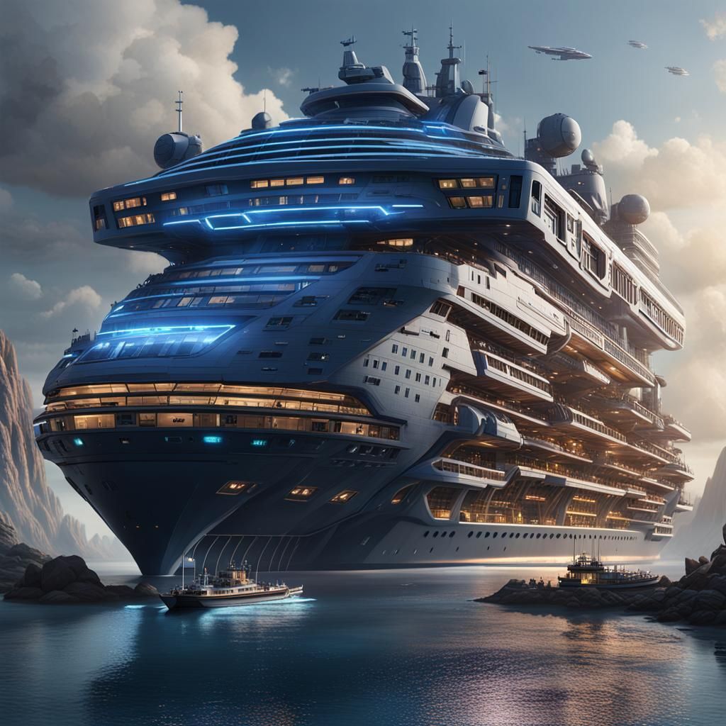 Sci-Fi Mega Cruise Ship in Detailed Matte Painting