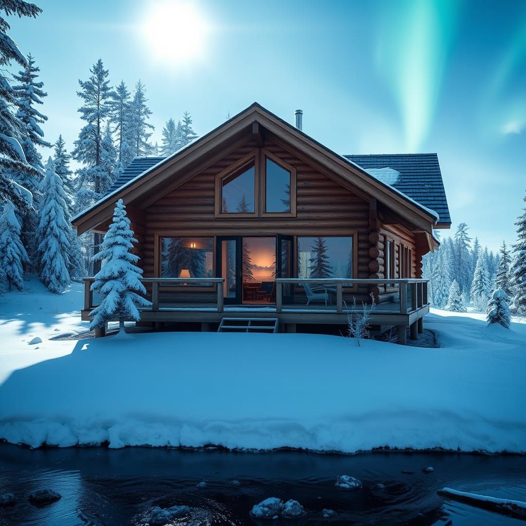Luxury Cabin in Finland Reflecting Snowy Forest