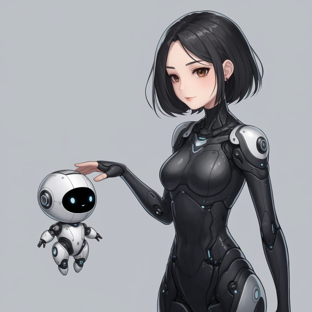 Anime Woman Brings Robot to Life in Futuristic Scene