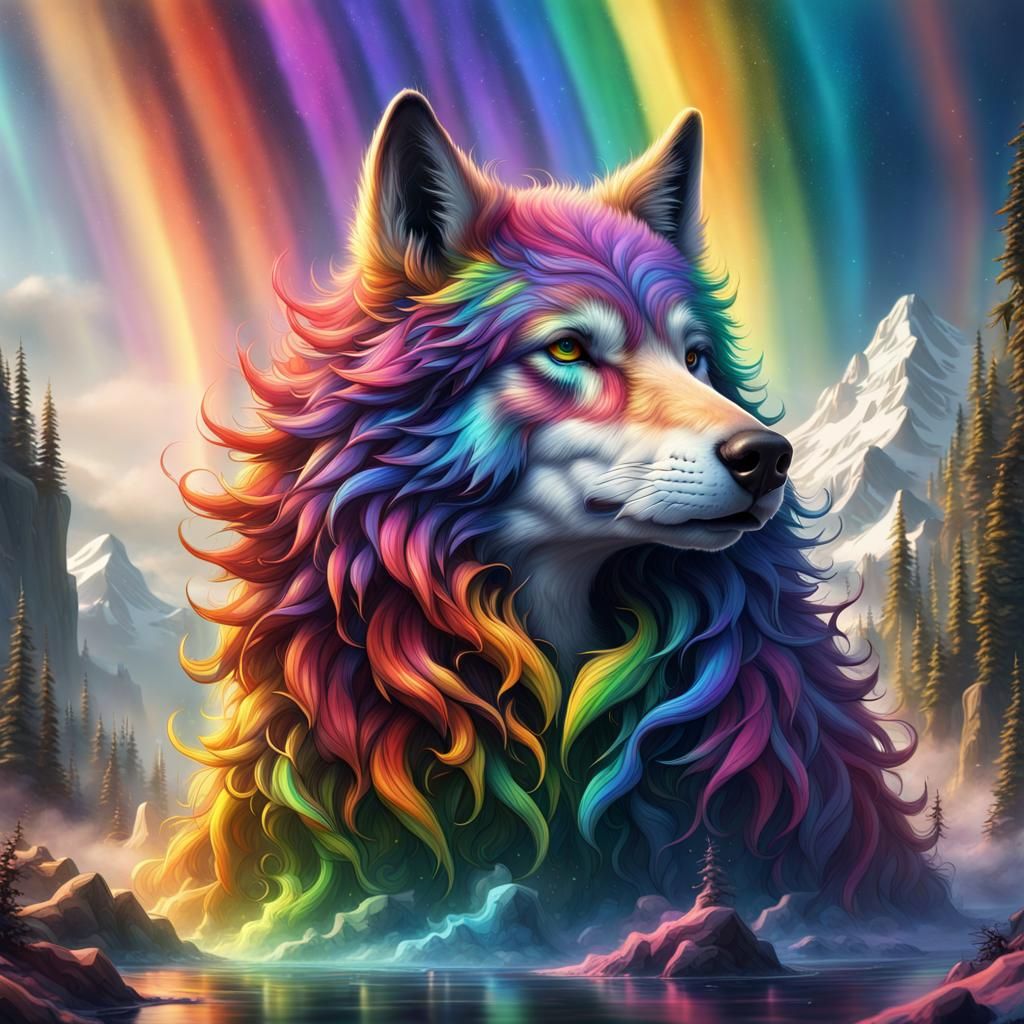 Mystical Rainbow Wolf Fantasy Concept Art