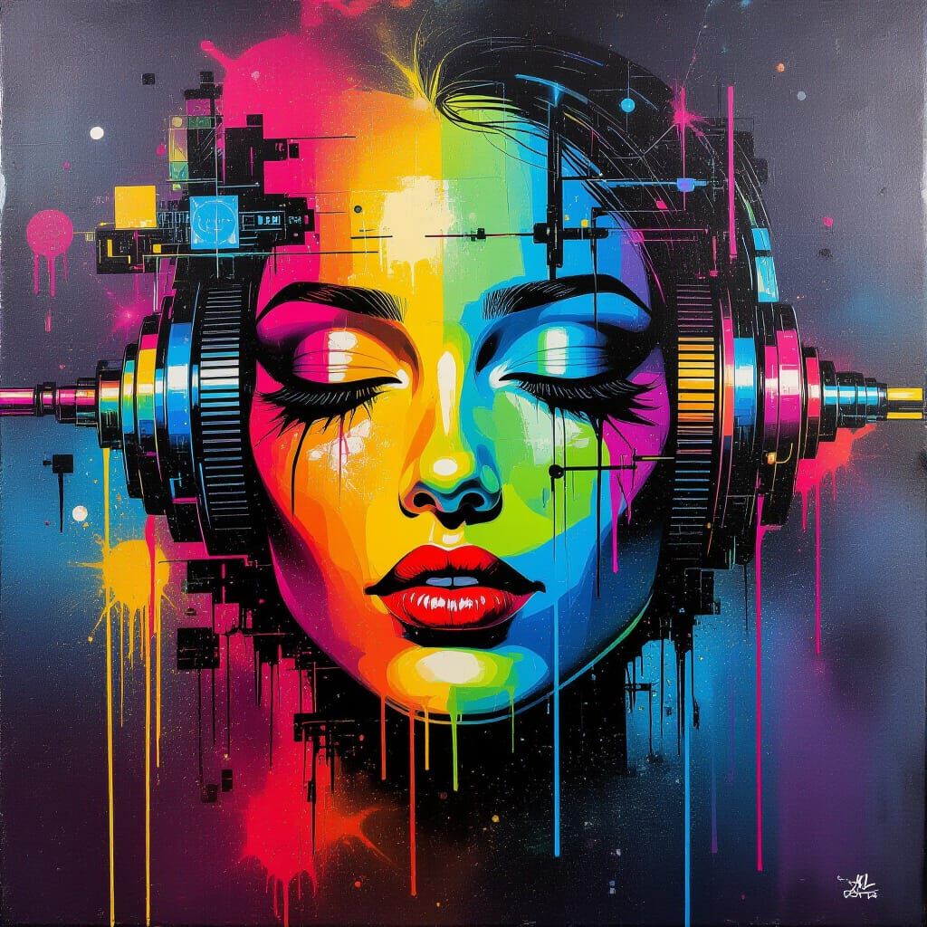 Astral Circuitry in Vibrant Street Art Style