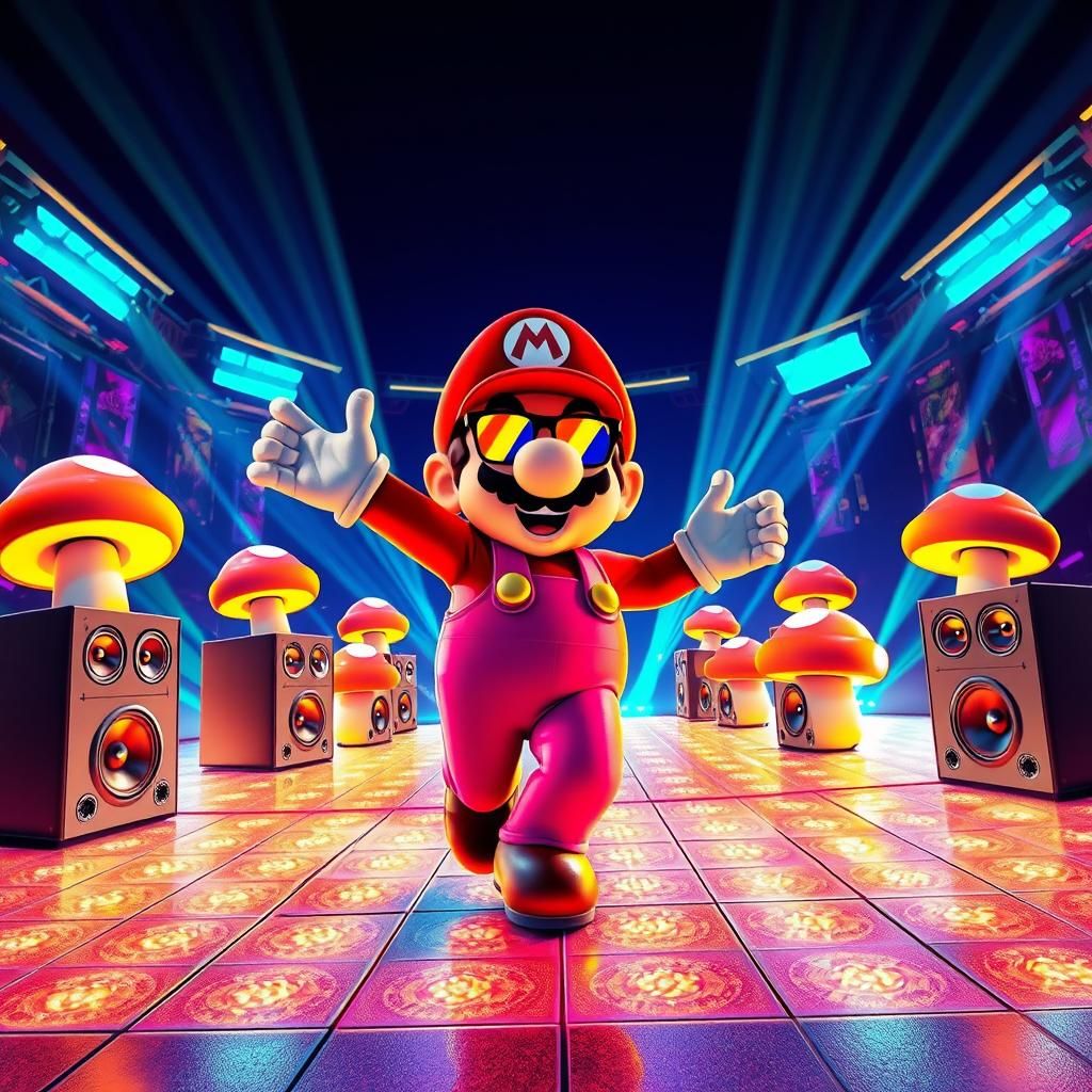Mario at a Rave Party Inspired by Takashi Murakami
