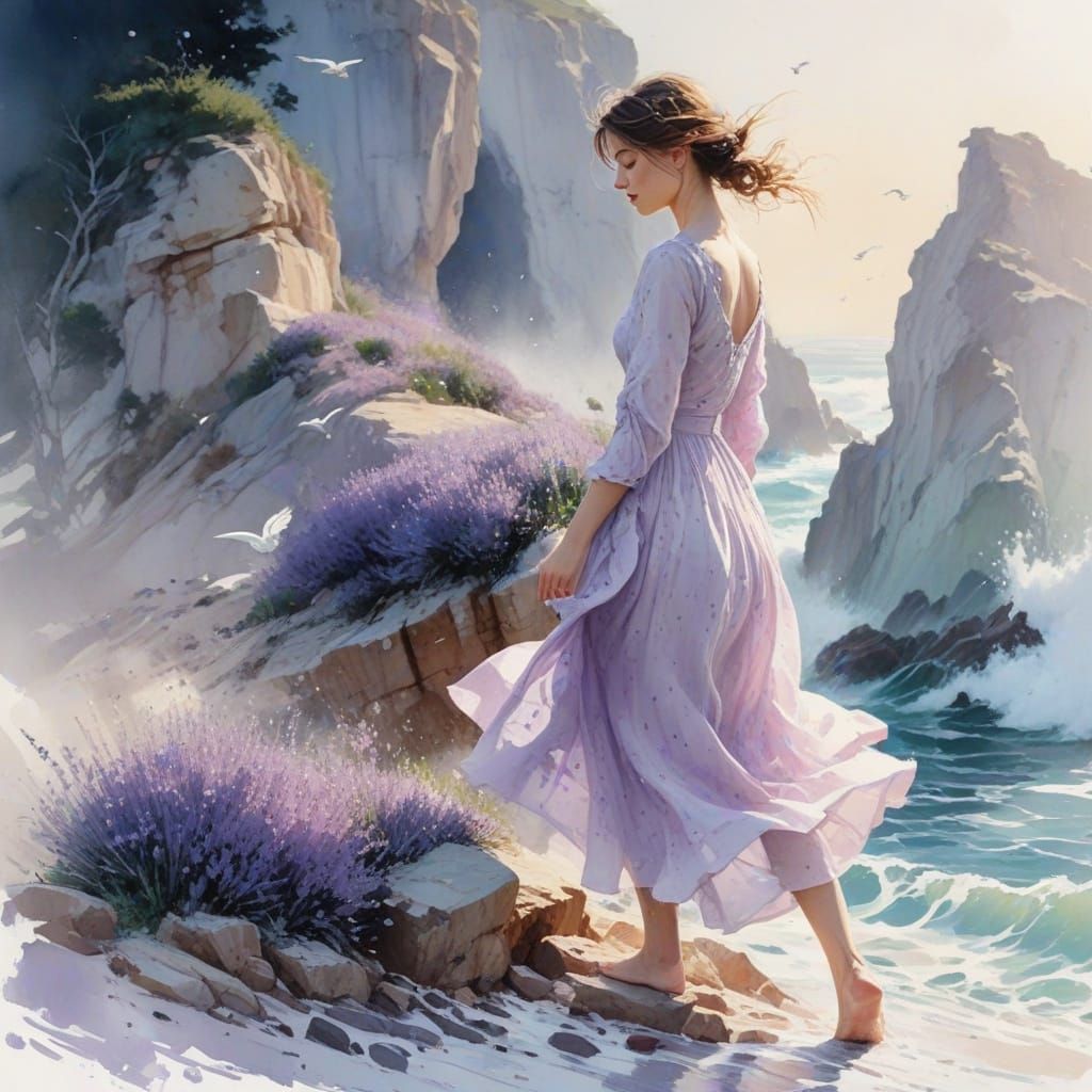 Coastal Bluff in Neo-Impressionist Style