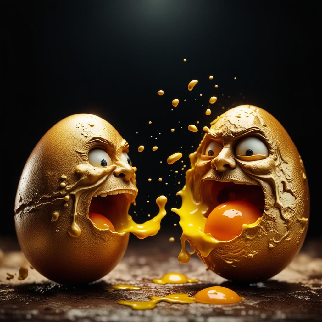 Anthropomorphic Eggs Engage in Martial Arts Fight