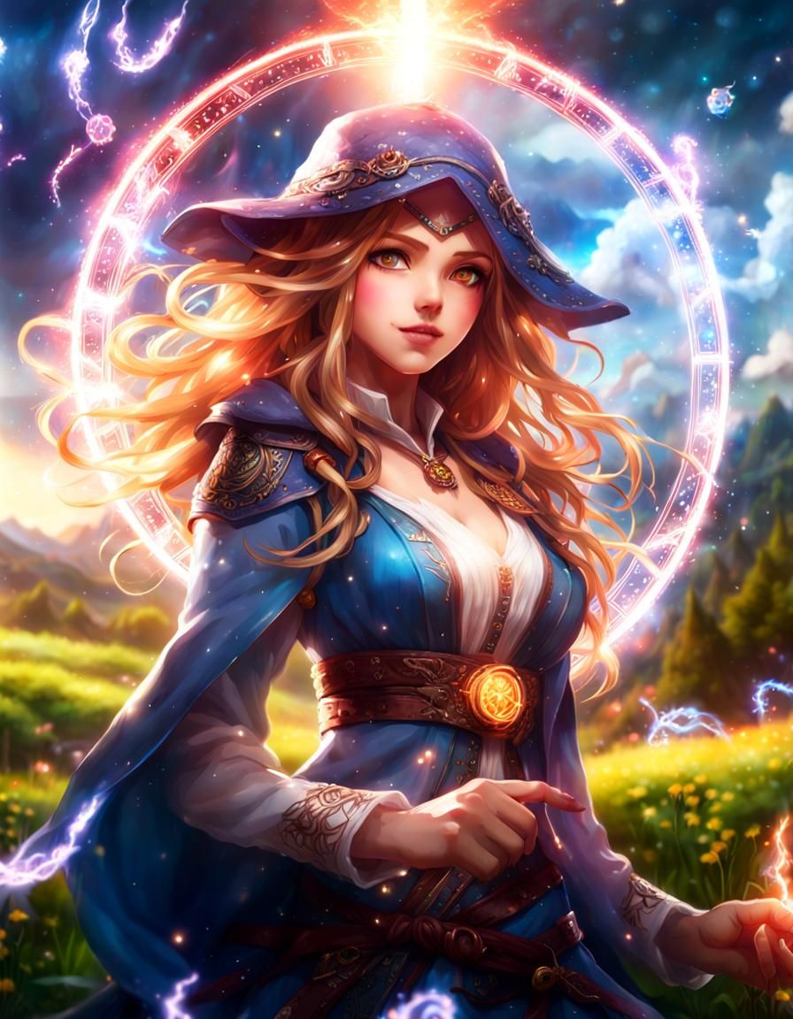 Fantasy Witch Girl with Runes and Circuitry