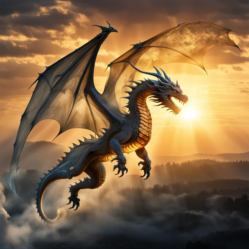Ethereal Spirit Dragon Over Medieval Germany