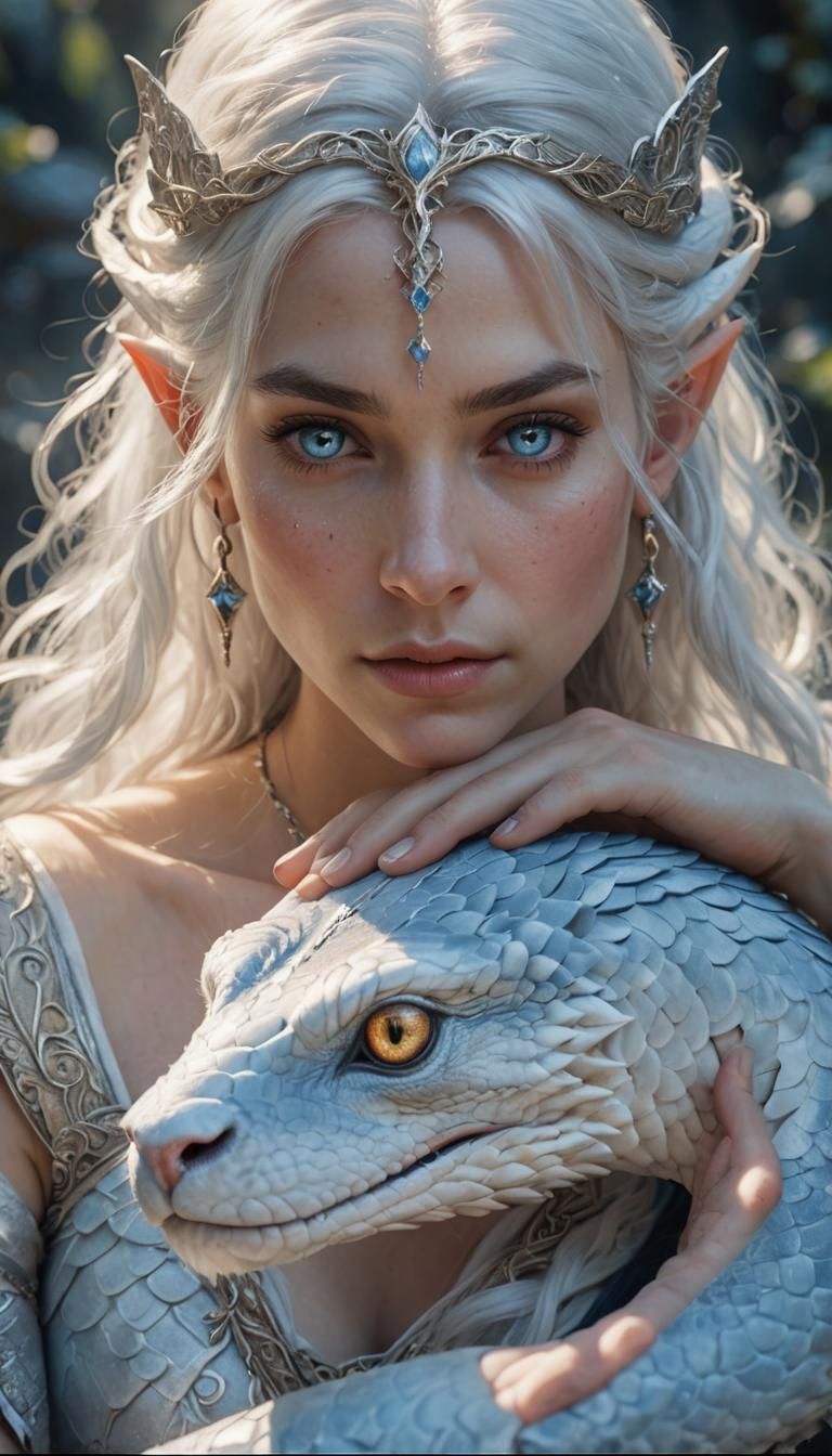 Mysterious Elf with Snake Portrait in Photorealistic Style