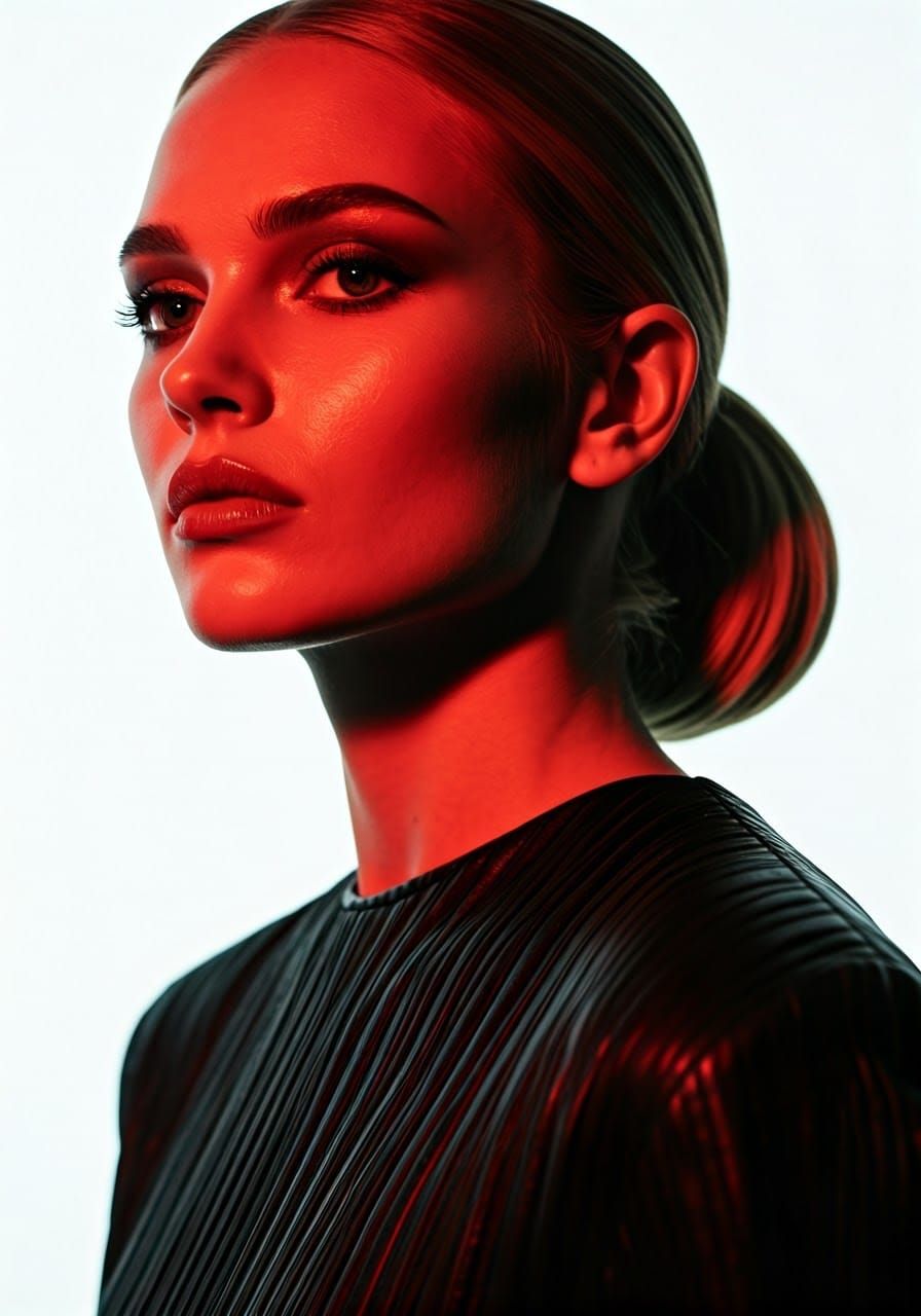 High Fashion Model in Dramatic Red Light