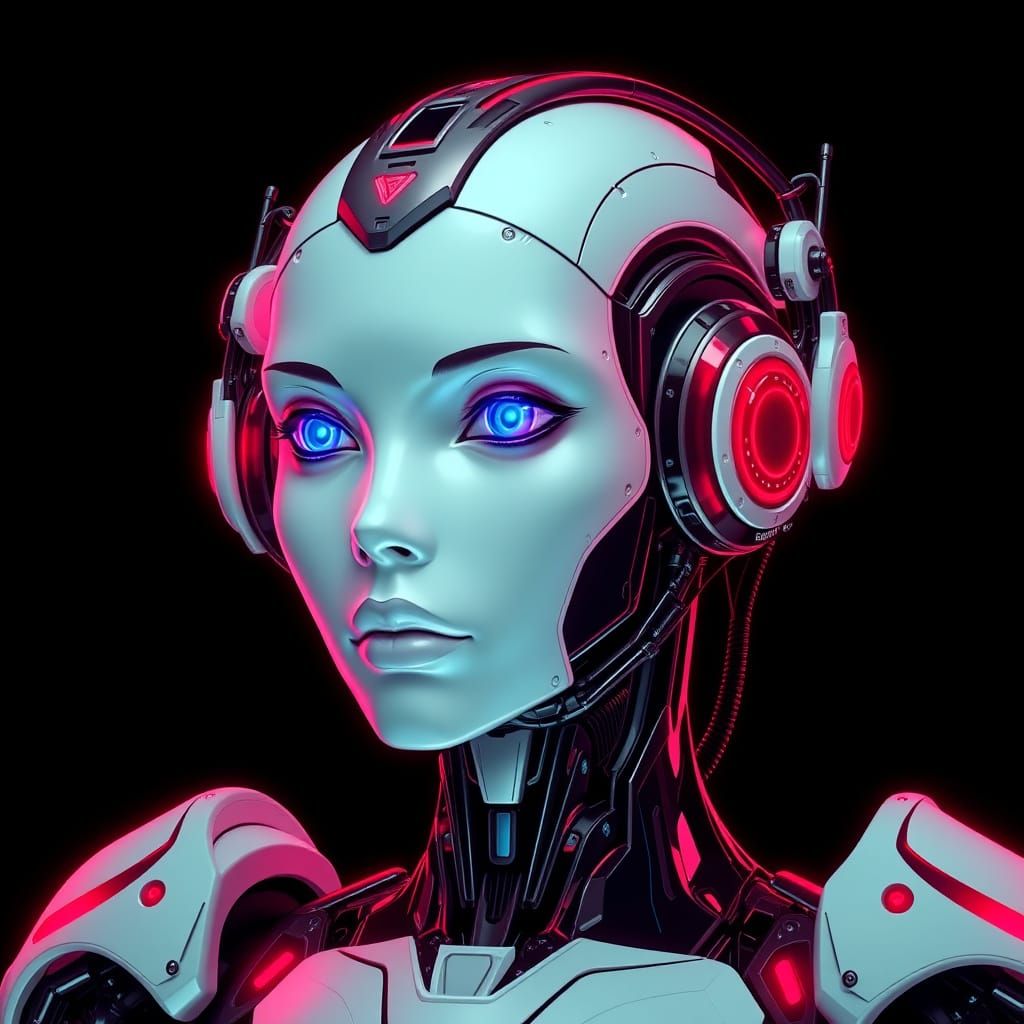 Cyberpunk Humanoid Robot in Neon Aesthetic