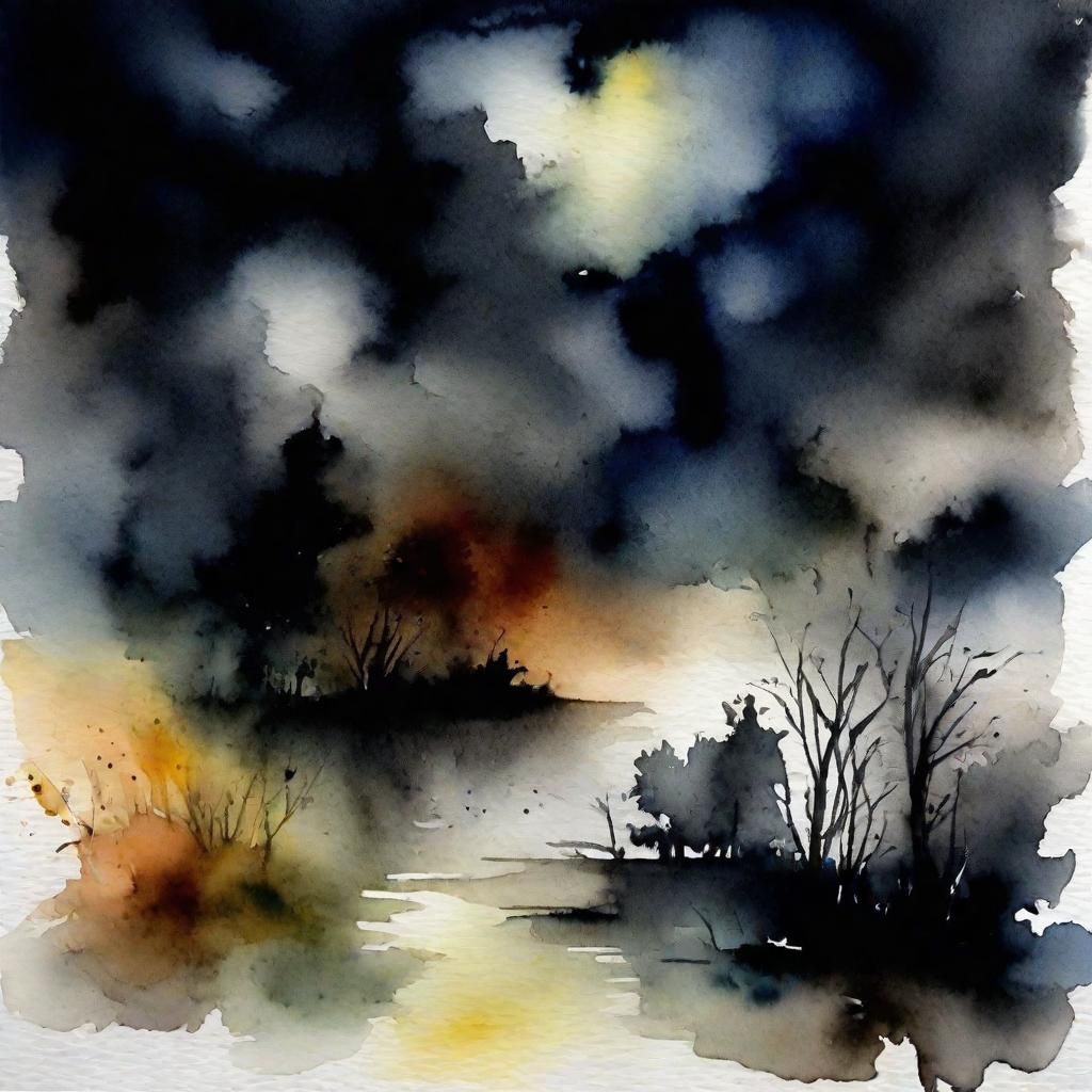 Moody Abstract in Wet Watercolor Style
