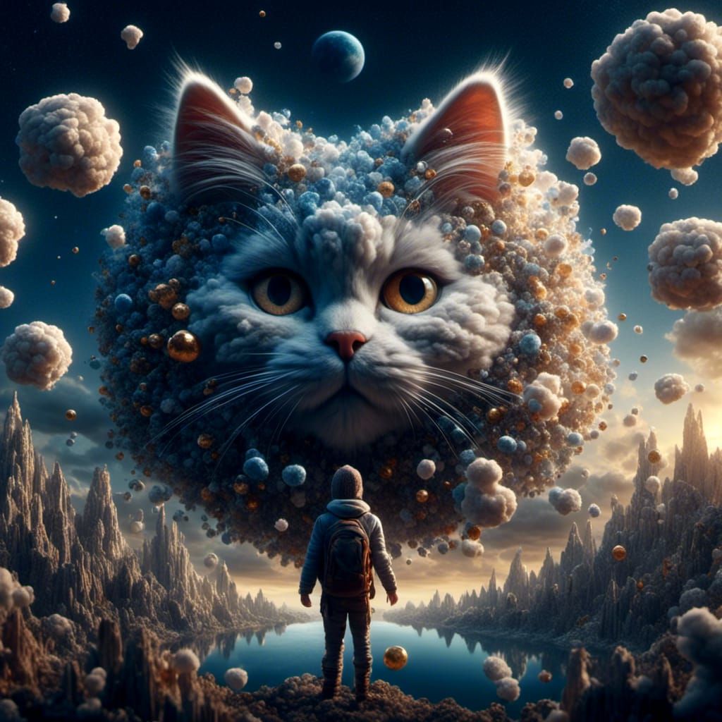 Cinematic Cat Under Stars: Digital Matte Painting