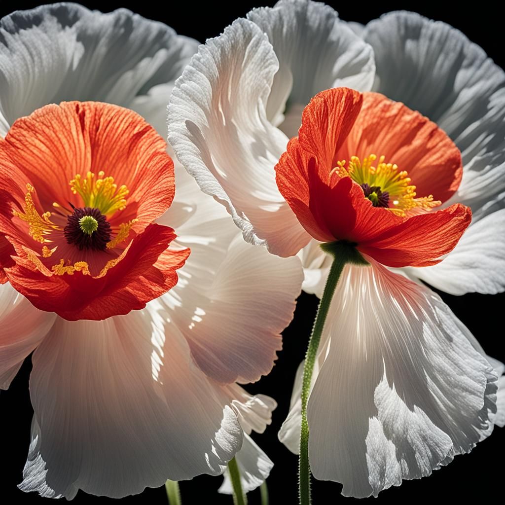 Macro Photograph of Red and White Iceland Poppies