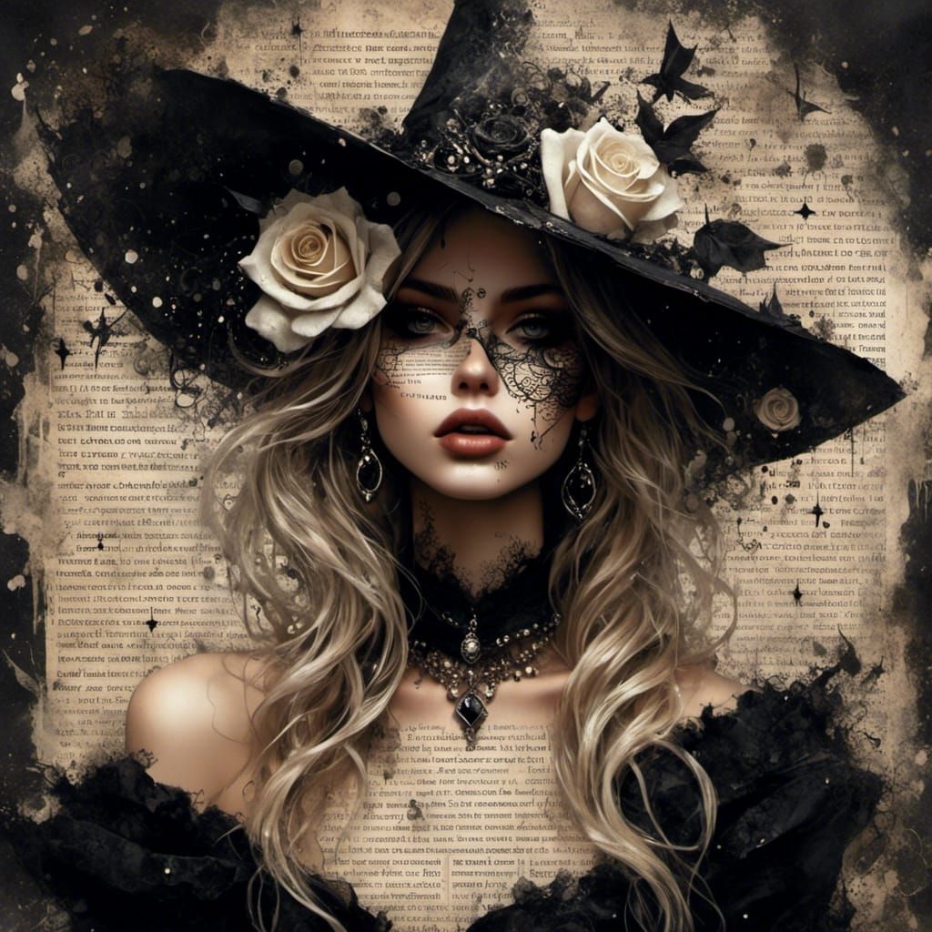 Ethereal Witch Portrait with Roses and Stardust