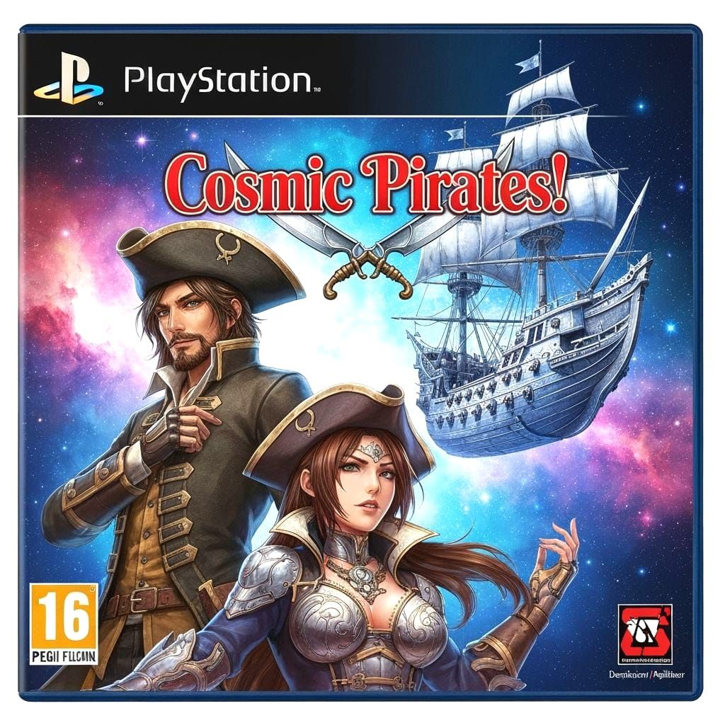 Cosmic Pirates Game Box Art in Anime Style