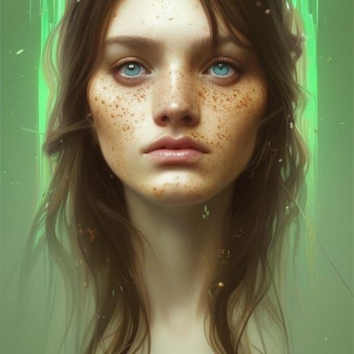 Freckled Girl Portrait in Hyperdetailed Art Style