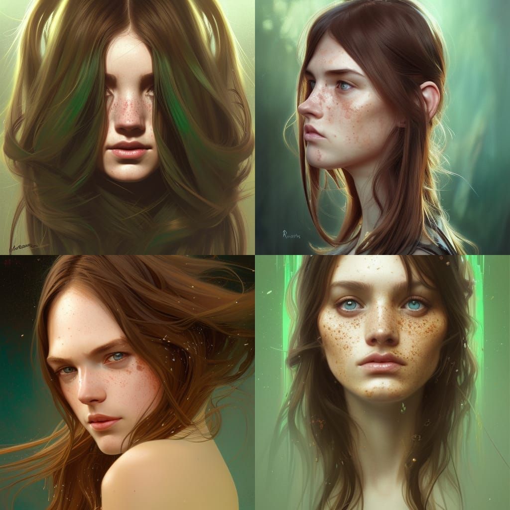 Freckled Girl Portrait in Hyperdetailed Splash Art Style