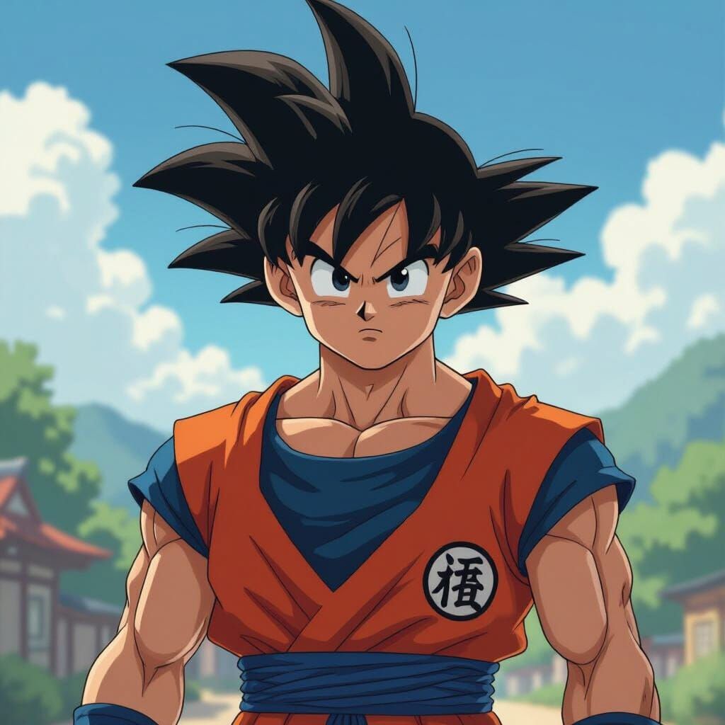 Goku in Studio Ghibli Makoto Shinkai Anime Style