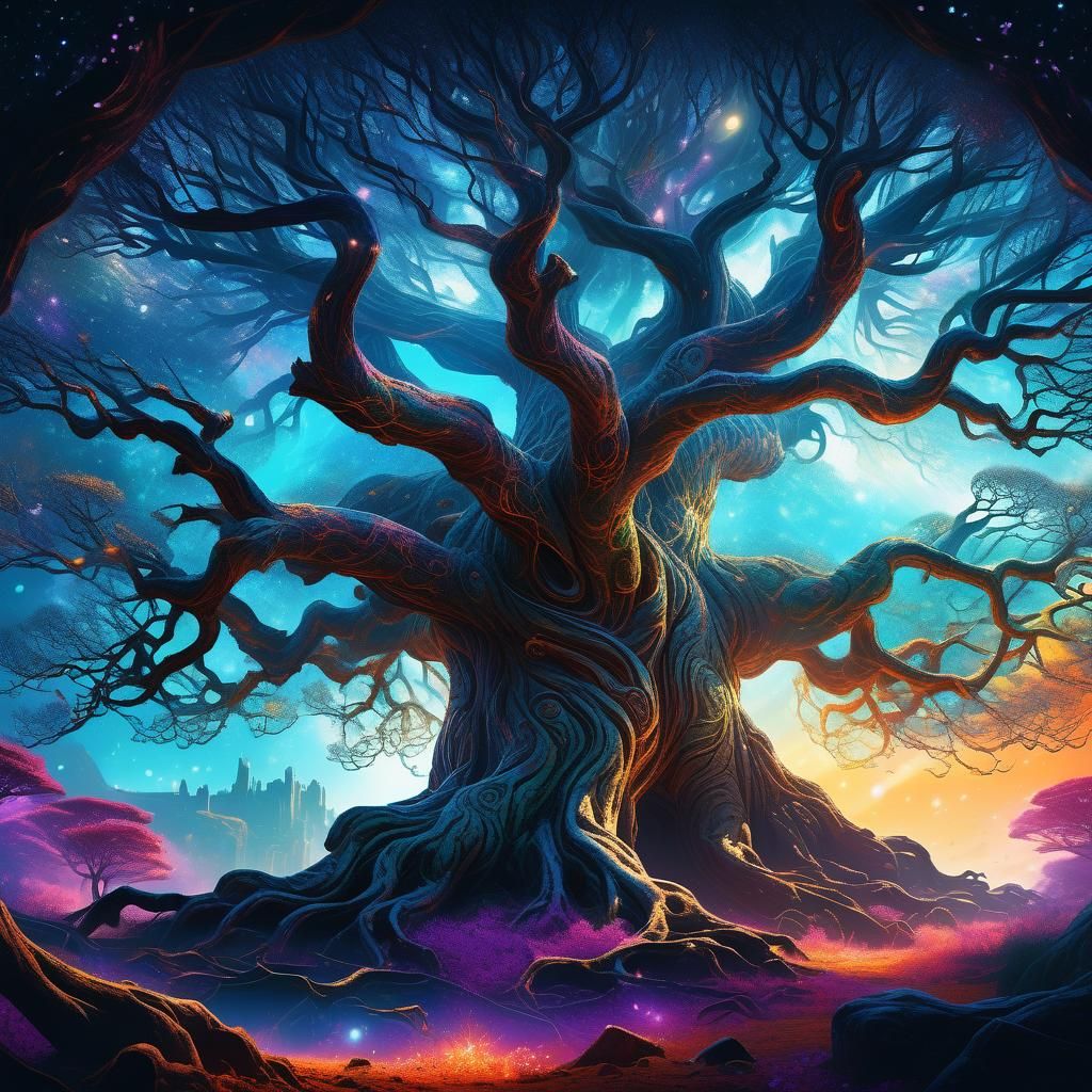 Ancient Tree with Ethereal Gratings in Fantasy Art