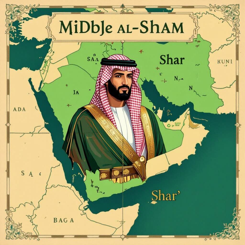 Middle East Map with Ancient Ruler Wearing Traditional Arab ...