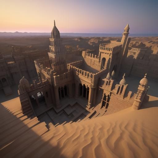 Iridescent Sand Castle in Surreal Celestial Style