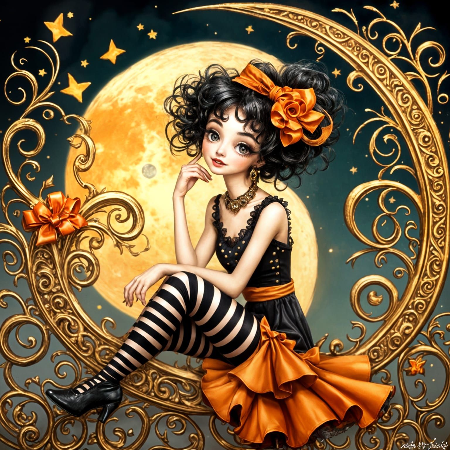 Betty Boop on Crescent Moon with Glitter Accents