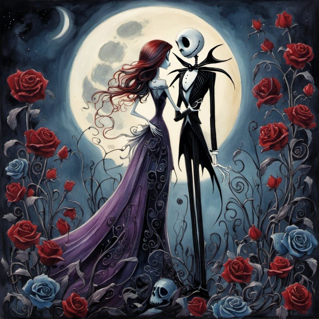 Jack and Sally in Romantic Watercolor Style