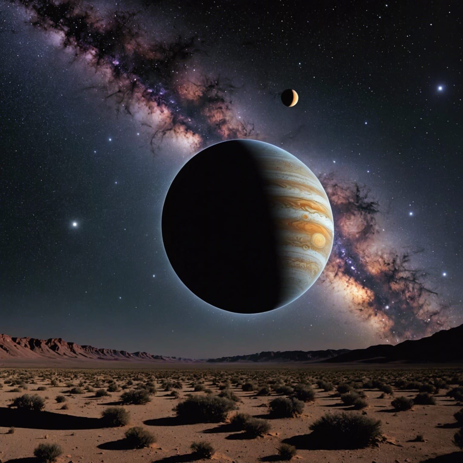 Black Cube in Desert with Saturn Light