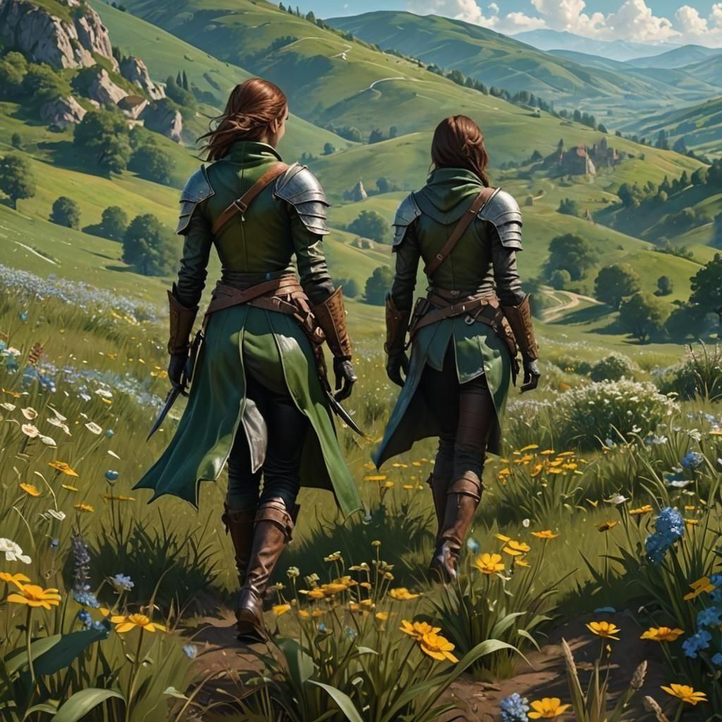 Medieval Assassin in Flower Meadow, Dark Fantasy Art