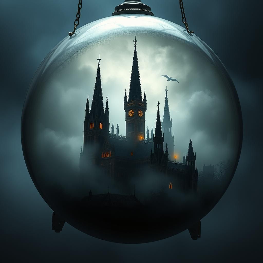 Gothic City Encased in Glass Orb