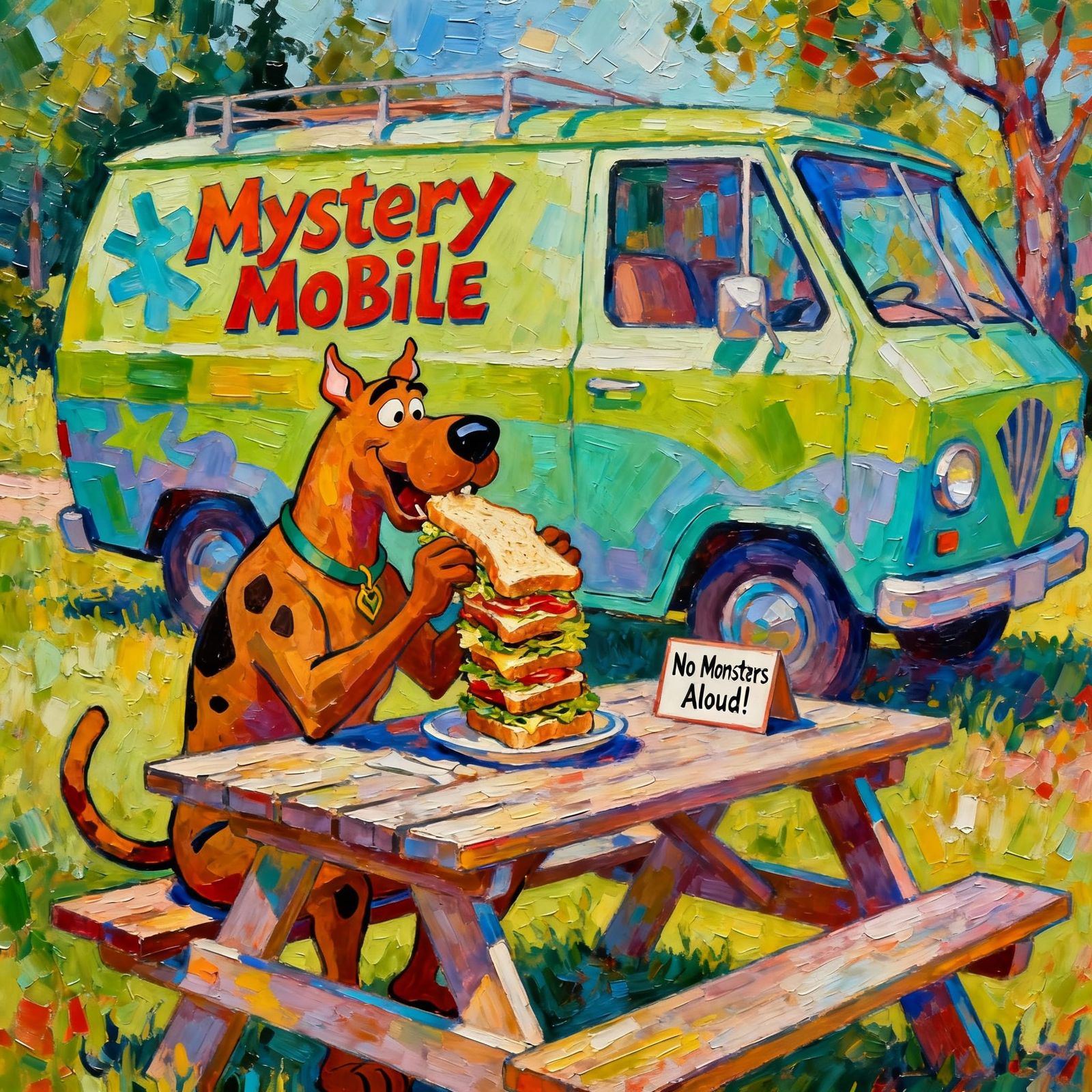 Scooby Doo Enjoys Giant Sandwich by Mystery Mobile