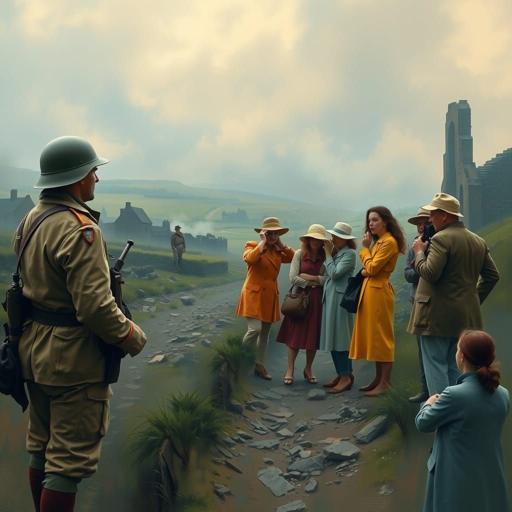 Trench Guide Leads Tourists through Somme Battlefield in 191...