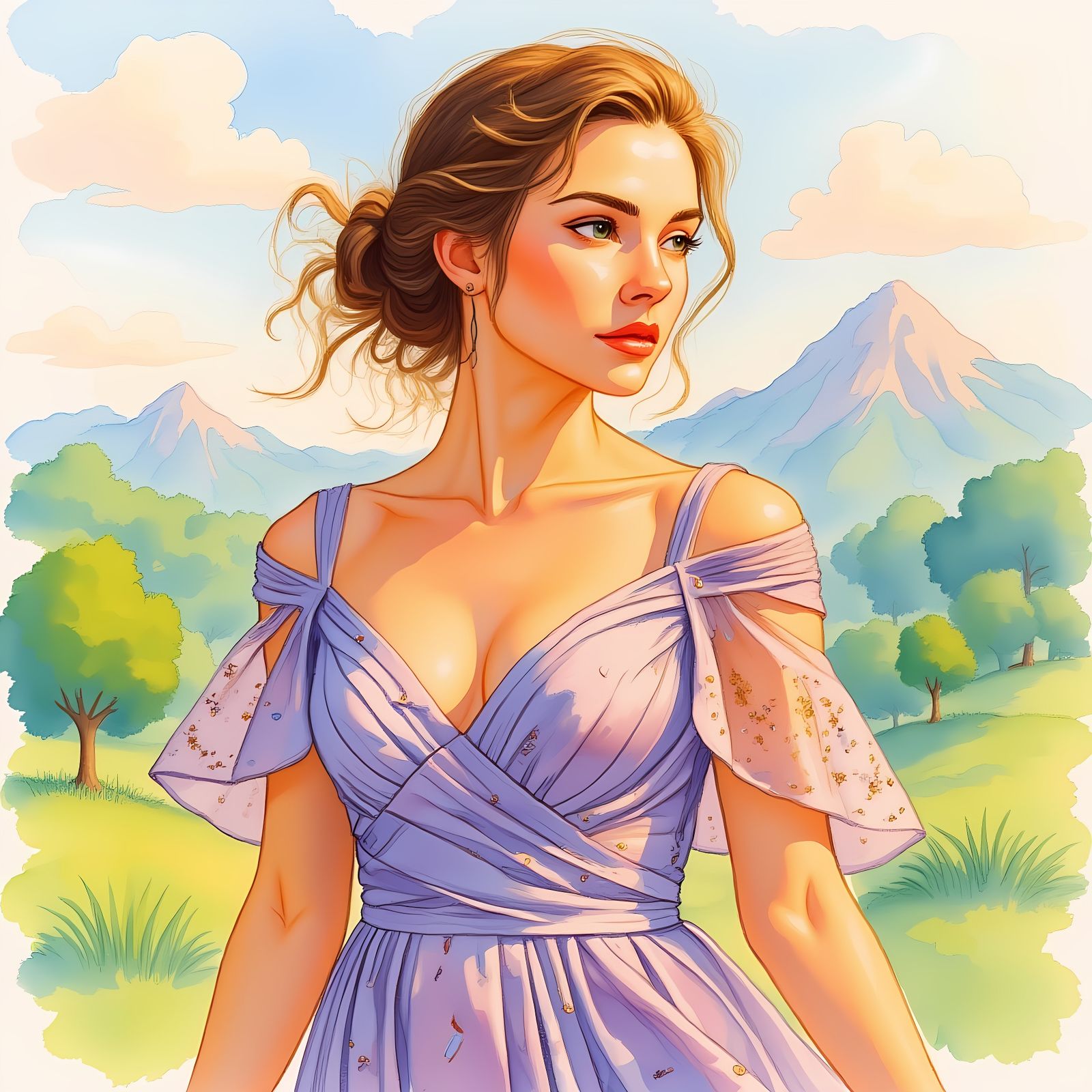 Ethereal Figure Bathed in Golden Light, Oil Painting