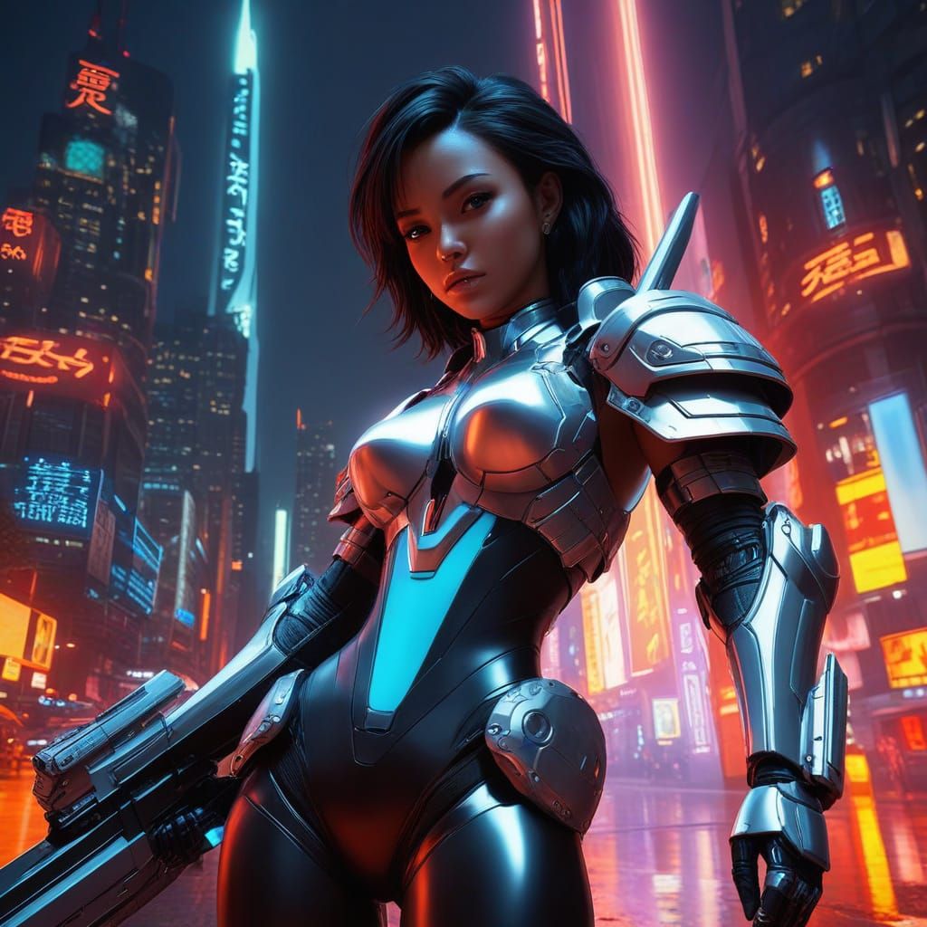 Cyberpunk Goddess in Neon City