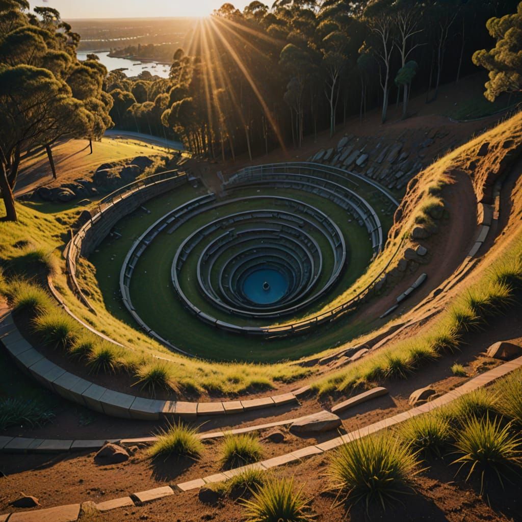 Surreal Sunset Spiral in Sydney Olympic Park Cinematic Style