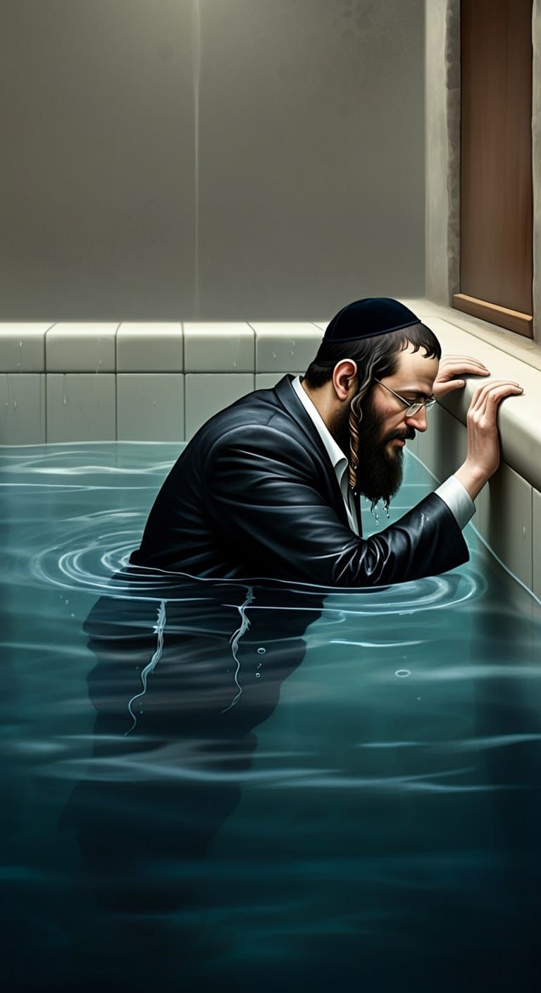 Hasidic Man's Mikvah Immersion: Digital Comic Illustration