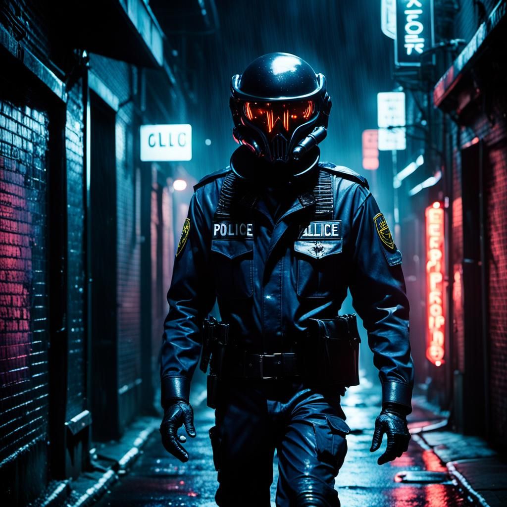 Xenomorph Cop in Dark Film Noir Alley
