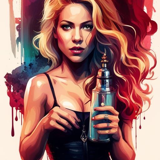 Shakira with Salt Shaker: Polychromatic Splash Art