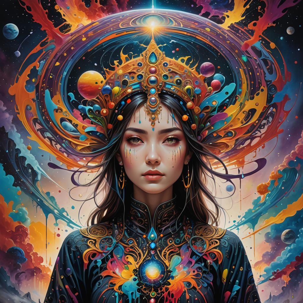 Visionary Scribe Writing Cosmic Calligraphy in Dreamlike Sty...