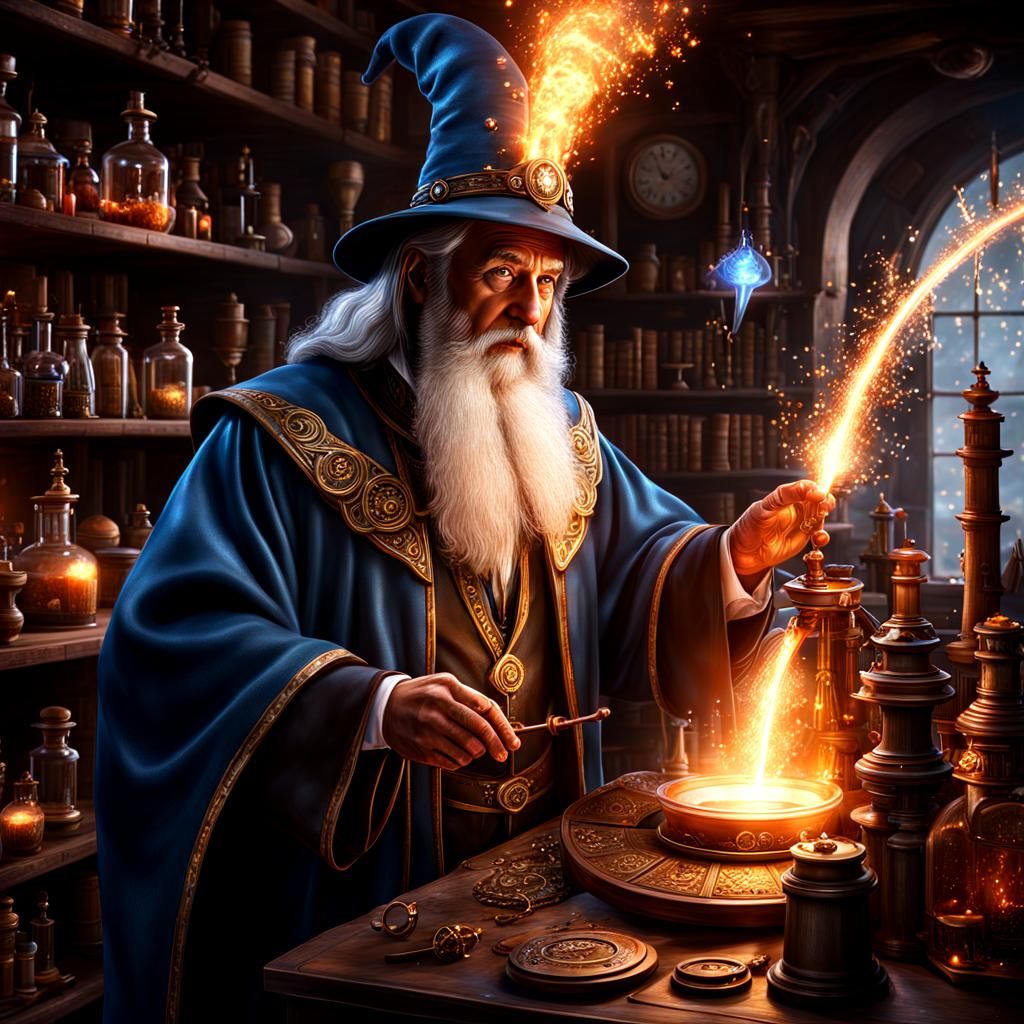 Alchemist Wizard in Magical Laboratory