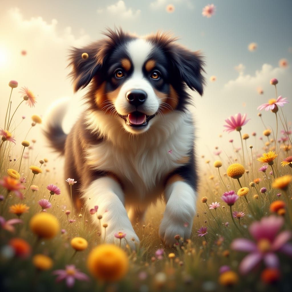 Saint Bernard Puppy in Wildflower Field: Splash Art