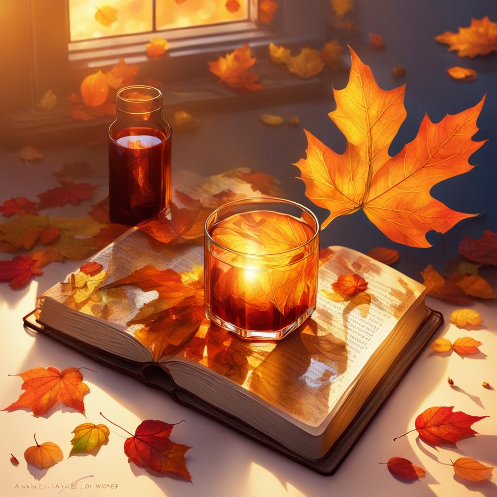 Glass Book Filled with Autumn Leaves Concept Art