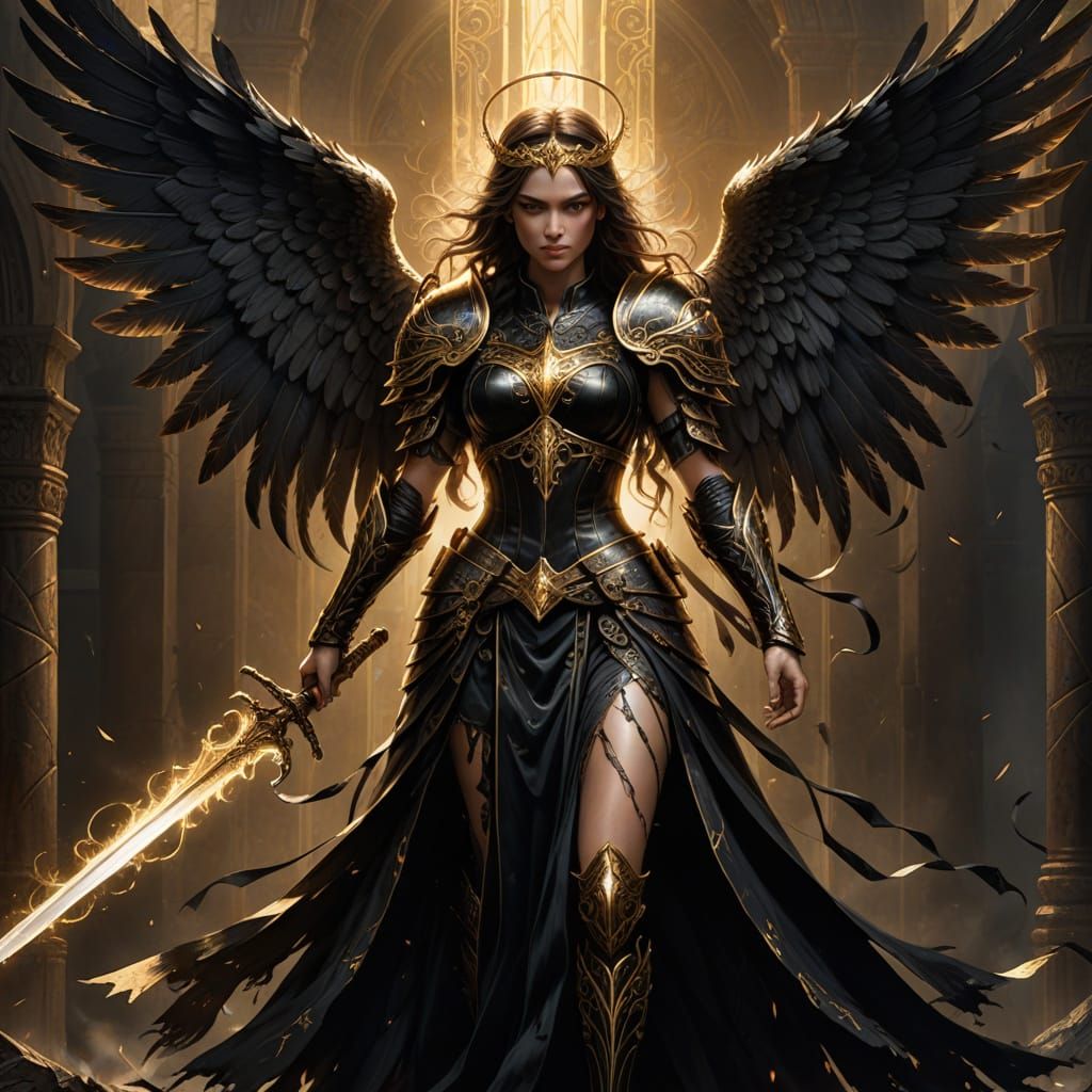 Elegant Guardian Angel of War in Dark Fantasy