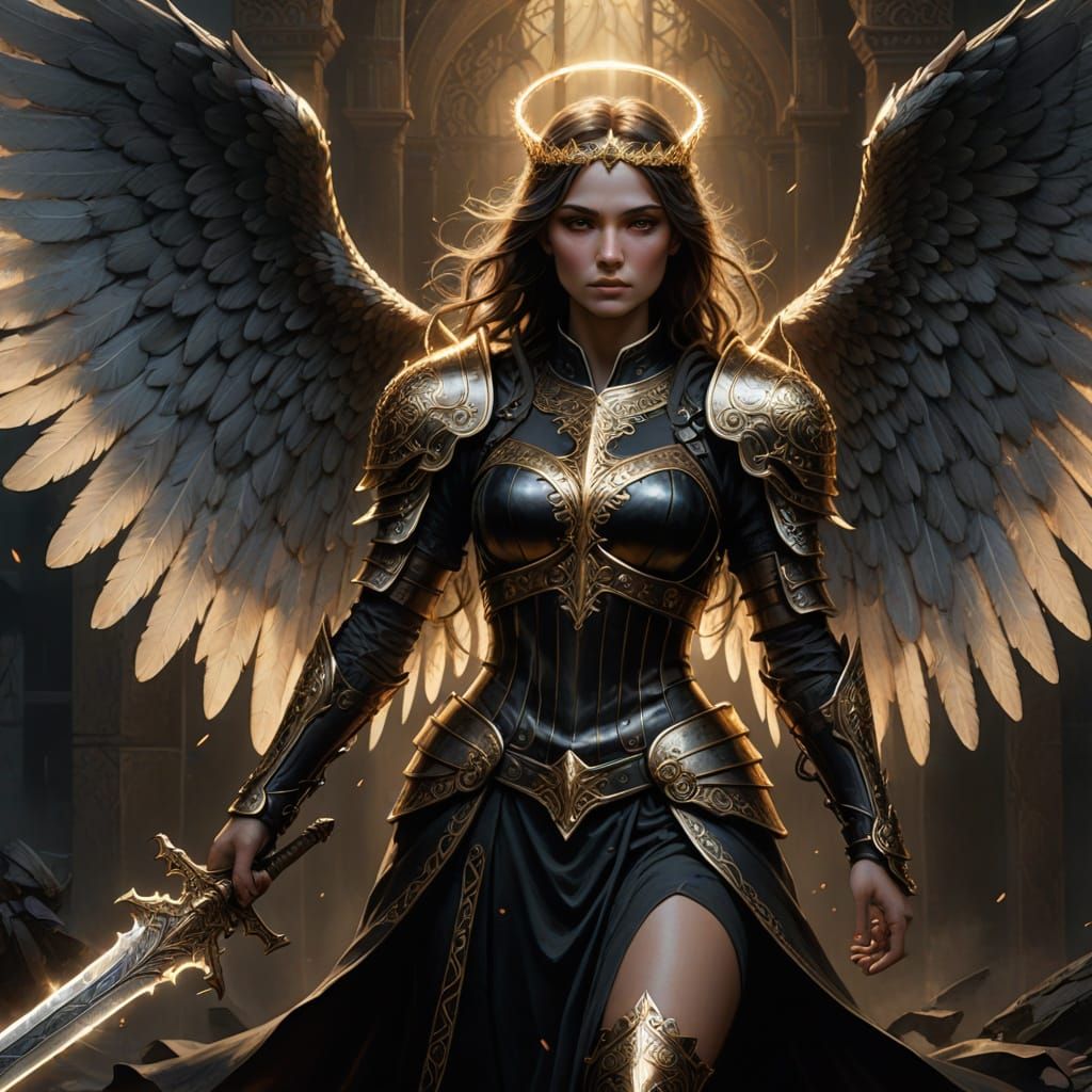 Gothic Angel of War in Golden Armor