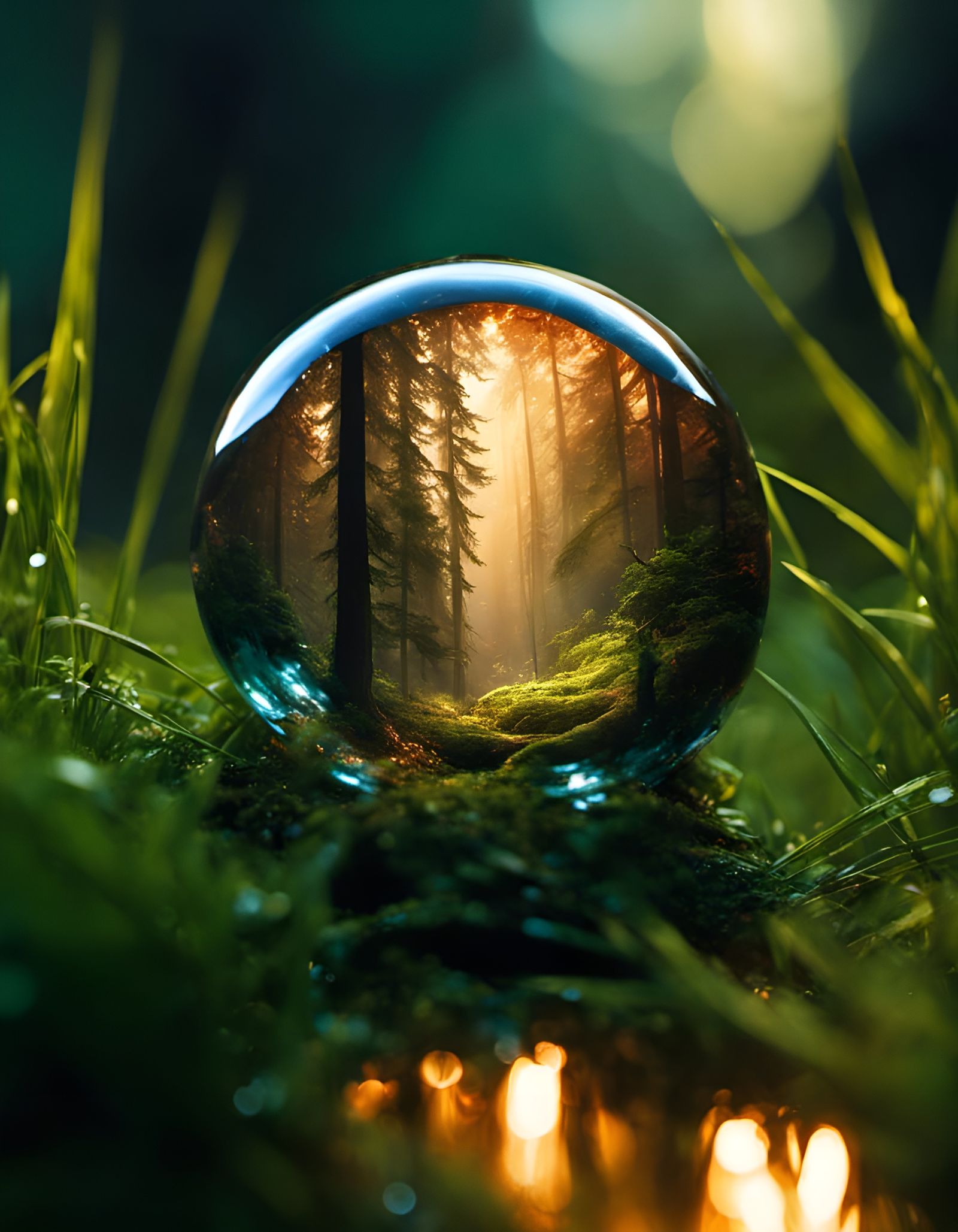 Midnight Macro Landscape Reflected in Water Droplet