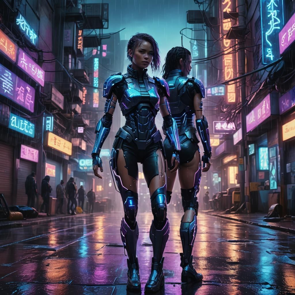 Cyborg Woman in Neon City: Cyberpunk Art