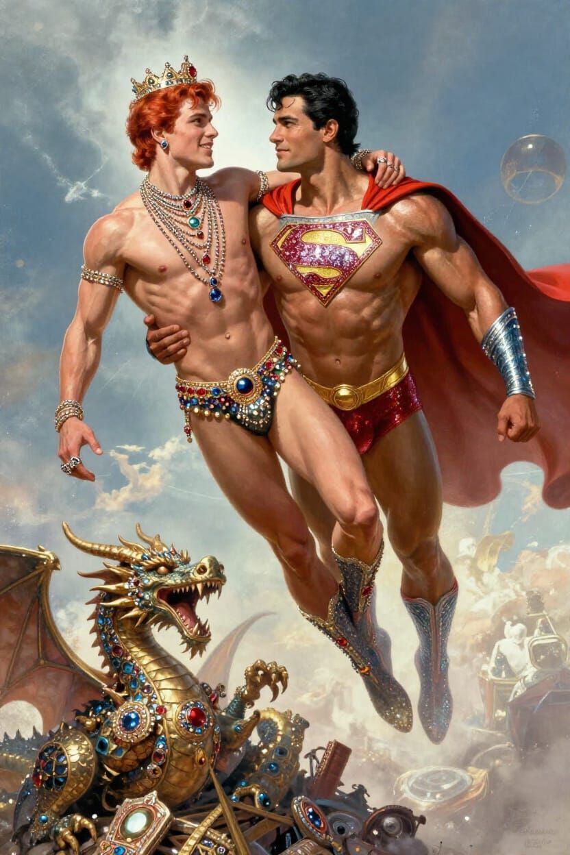 Gemstone Superman Soars with Jimmy Olsen and Jeweled Dragon