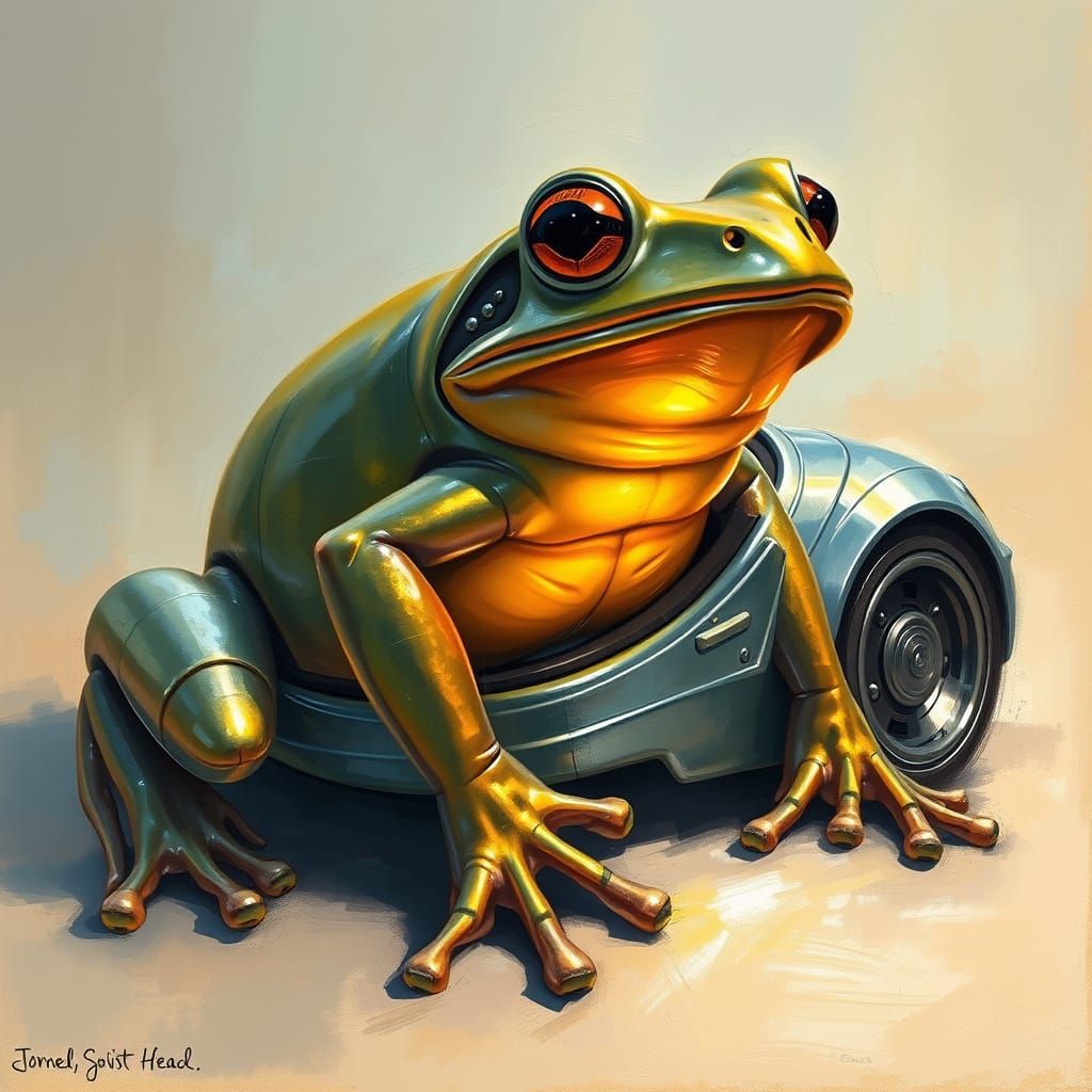 Frog Car in Impressionist Style with Golden Light