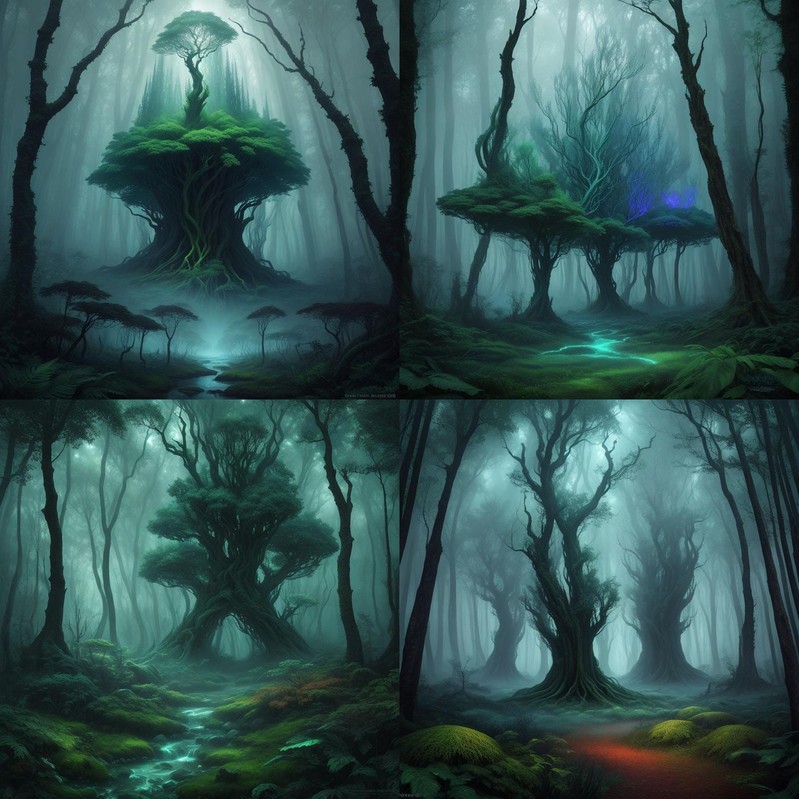Mystical Forest with Ethereal Creatures in Surreal Style