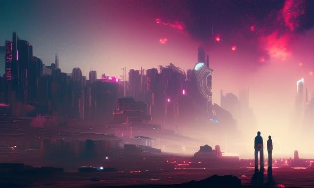 Night Sky Supernova in Dark Fantasy Cyberpunk Art